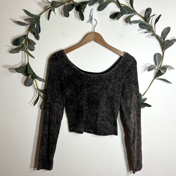 Wild Fable Gray Ribbed Long Sleeve - Picture 1 of 4